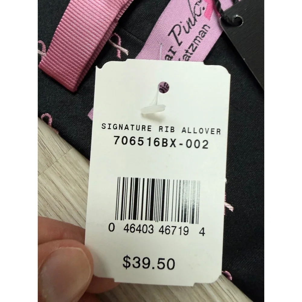 NWT Diane Katzman Real Men Wear Pink Breast Cancer Awareness Silk Tie Black Pink